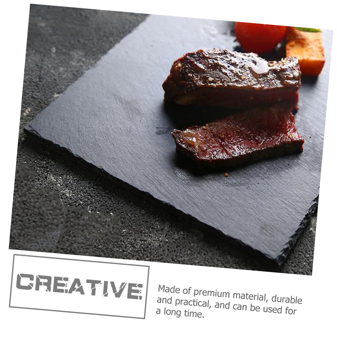 Assiette à Sushis en Ardoise Naturelle Noire, Lot de 4, Rectangulaire