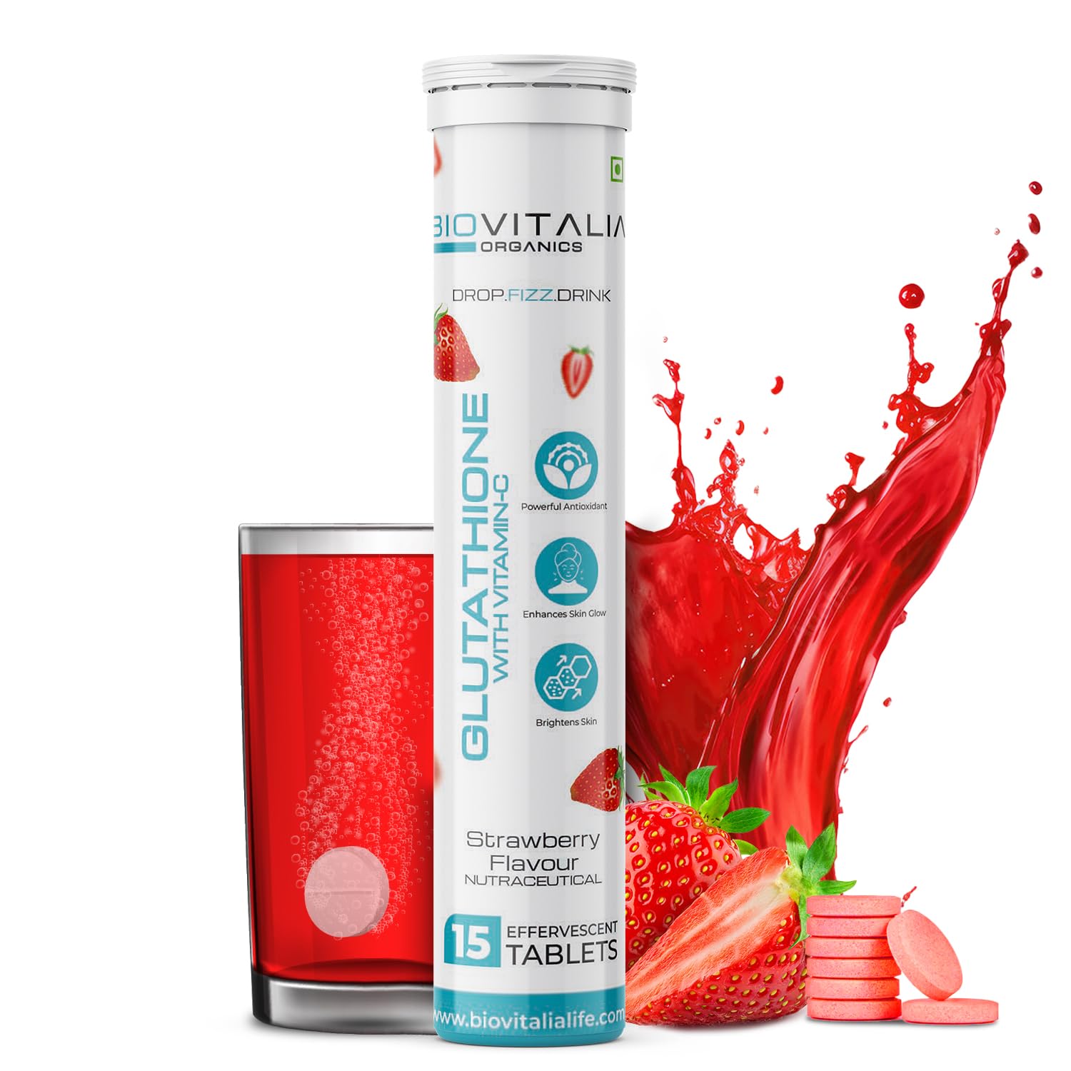 drinks with glutathione Biovitalia Organics Strawberry Flavour Nutraceutical Glutathione with  Vitamin-C Drop Fizz Drinks for Powerful Antioxidant, Enhance Skin Care, 20  Tablets : Amazon.in: Health & Personal Care