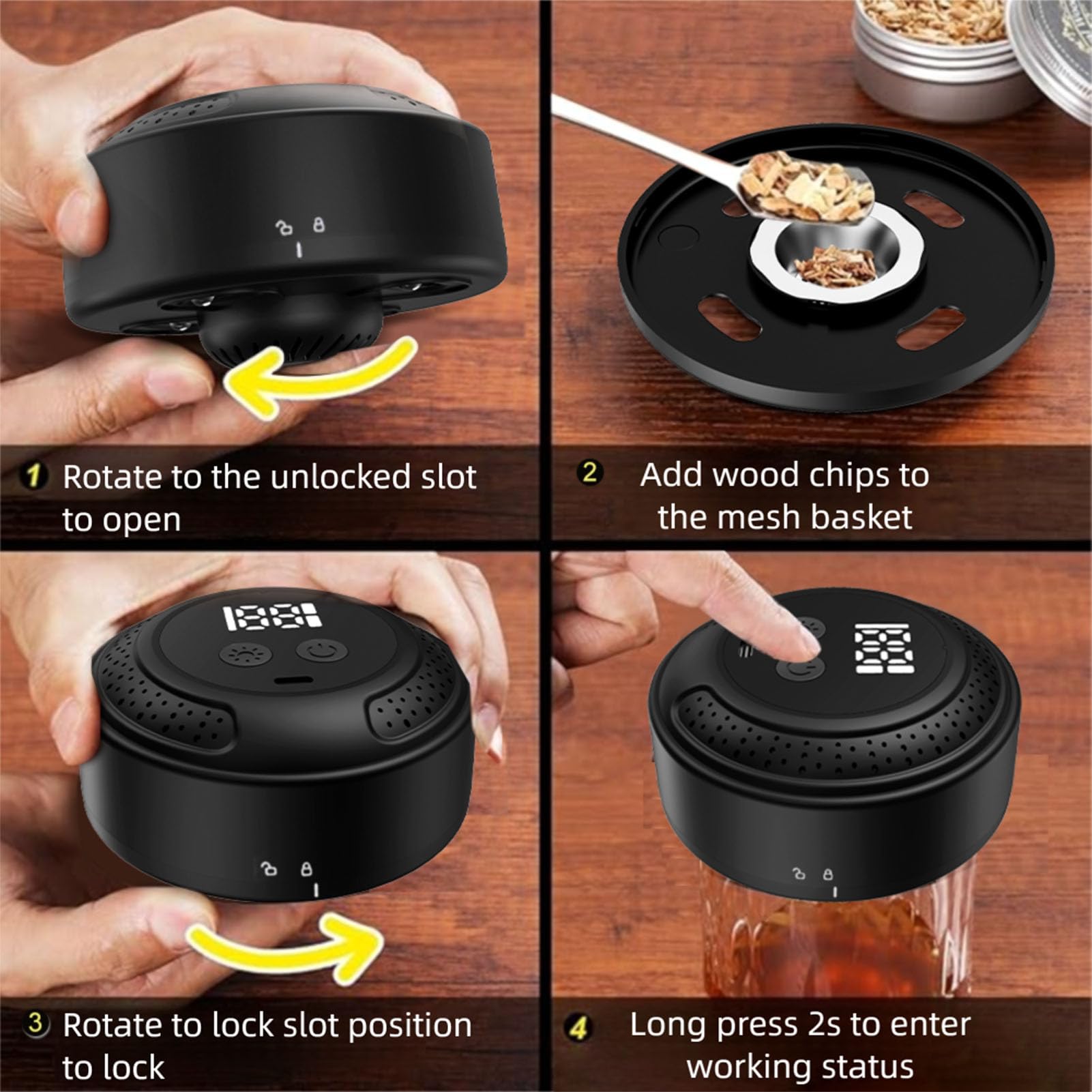 Cryfokt Electric Cocktail Smoker with 6 Flavor Wood Chips | Diseño recargable sin llama, adecuado para whisky, cócteles y bebidas.