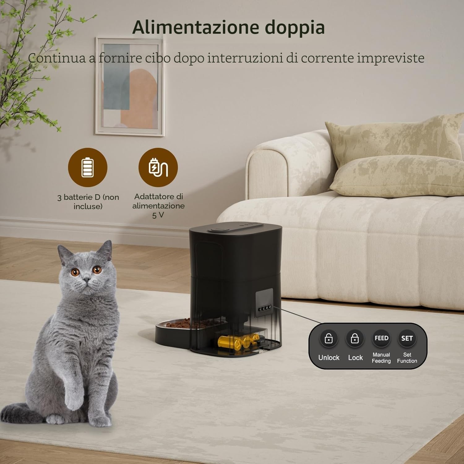 Balimo Distributore Automatico Cibo Gatti, 2.4G WiFi Dispenser Crocchette Gatto, 3L Distributore Automatico Cibo Cani, 10 Pasti al Giorno, Ciotola in Acciaio Inossidabile 304, Adatto Per Cani e Gatti