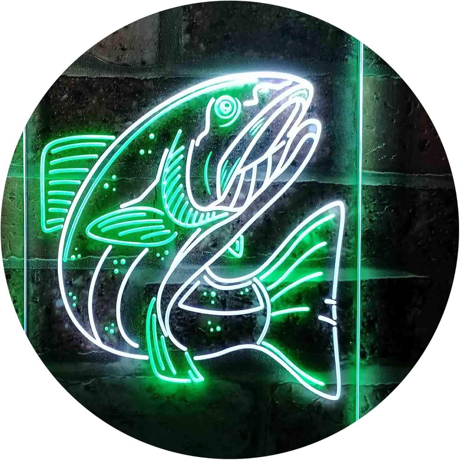 ADVPRO Salmon Fish Dual Color LED Neon Sign White & Green 8 x 12 Inches st6s23-i3726-wg