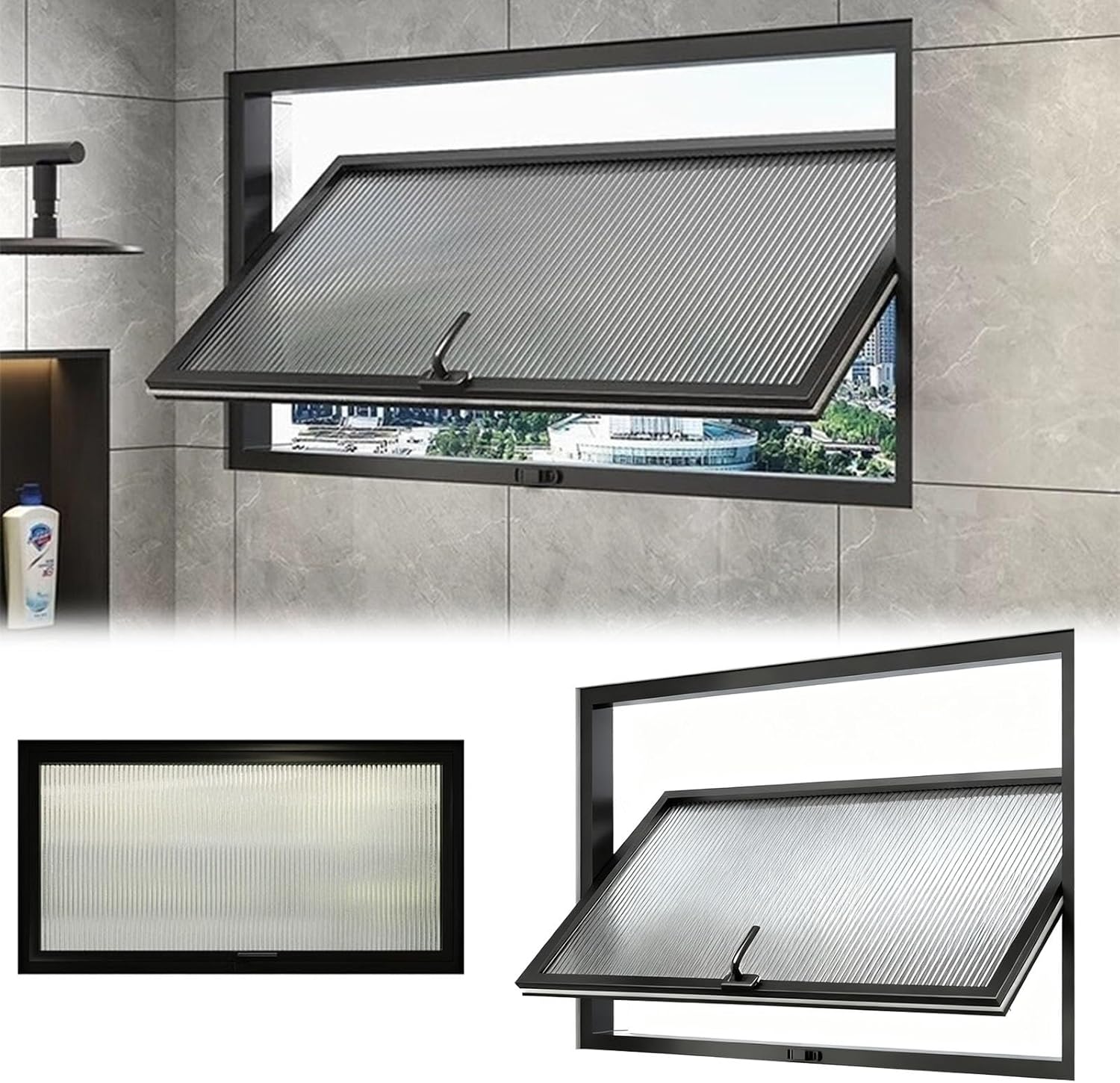 Rectangular Basement Window with Privacy Glass, 360° Rotatable Embedded Hopper Windows, Rotating Ventilation Casement Replacement for Bathroom/Kitchen/Warehouse/Playhouse(White,W20" x H12")