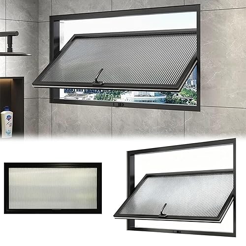 Rectangular Basement Window with Privacy Glass, 360° Rotatable Embedded Hopper