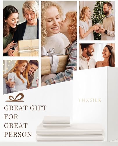 Miniatura 6 de THXSILK Juego de sábanas de seda de 4 piezas, 100% seda de morera de 25 momme de hebra larga, juego de sábanas y fundas de almohada, extremadamente