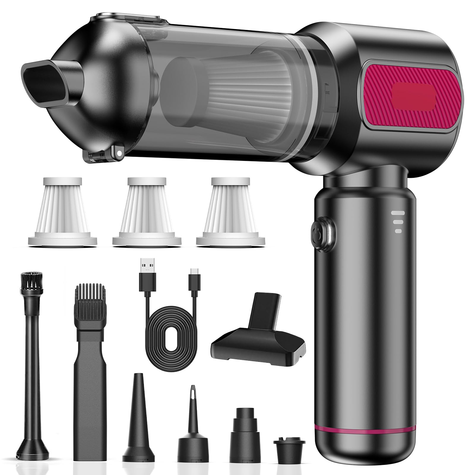 Aspirabriciole Senza Fili, 21000Pa 4 in 1 Aspirapolvere Auto Potente, Motore Brushless Aspiratore e Soffiatore, 6000mAh USB C Aspirapolvere Portatile per Auto Ufficio Casa Peli di Animali