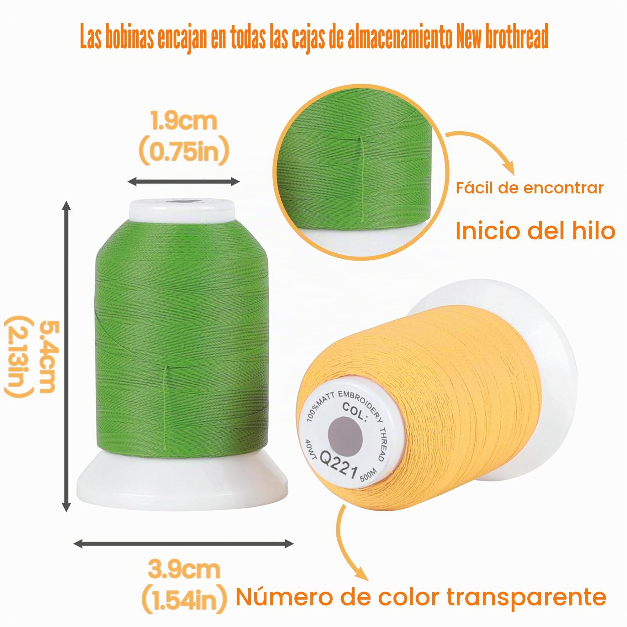 New brothread 100% Frosted Mate Hilo para Maquina de Bordar 72 Bobinas 40WT 500M para Brother Babylock Janome Singer Pfaff Husqvarna Bernina Maquinas de Coser y Bordar