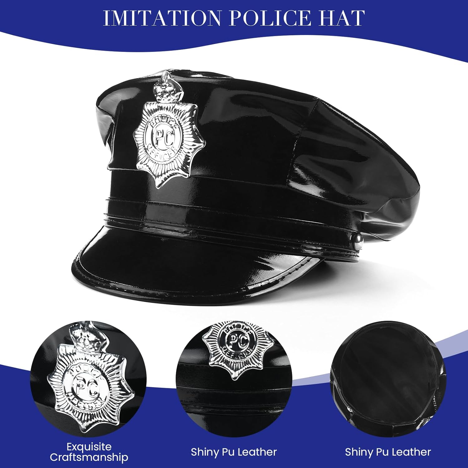 Police Costume Accessories, Adjustable Cop Hat for Adult Woman Police Officer Theater Dress Up, Theme Party, Halloween costume Accessories - Image 3