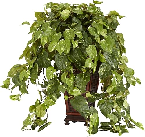 Nearly Natural 6703 Vining Pothos - Planta decorativa de seda con jarrón, color verde, 42 x 11 x 11 pulgadas