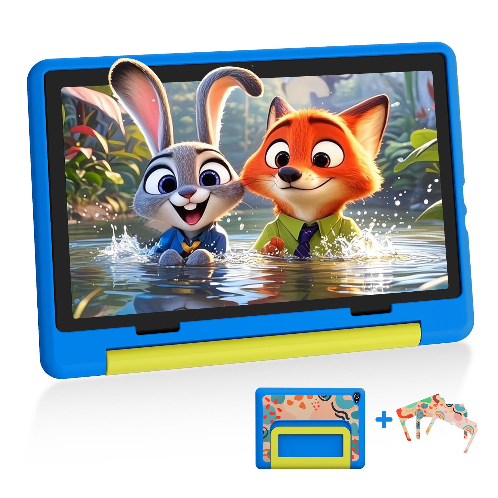 Tablet per bambini da 10 pollici, Android Tablet per bambini con 20 GB RAM + 64 GB ROM (TF 1 TB), Octa Core, Wi-Fi 6G, Widevine L1, 5000 mAh, Type-C, custodia protettiva anticaduta, blu