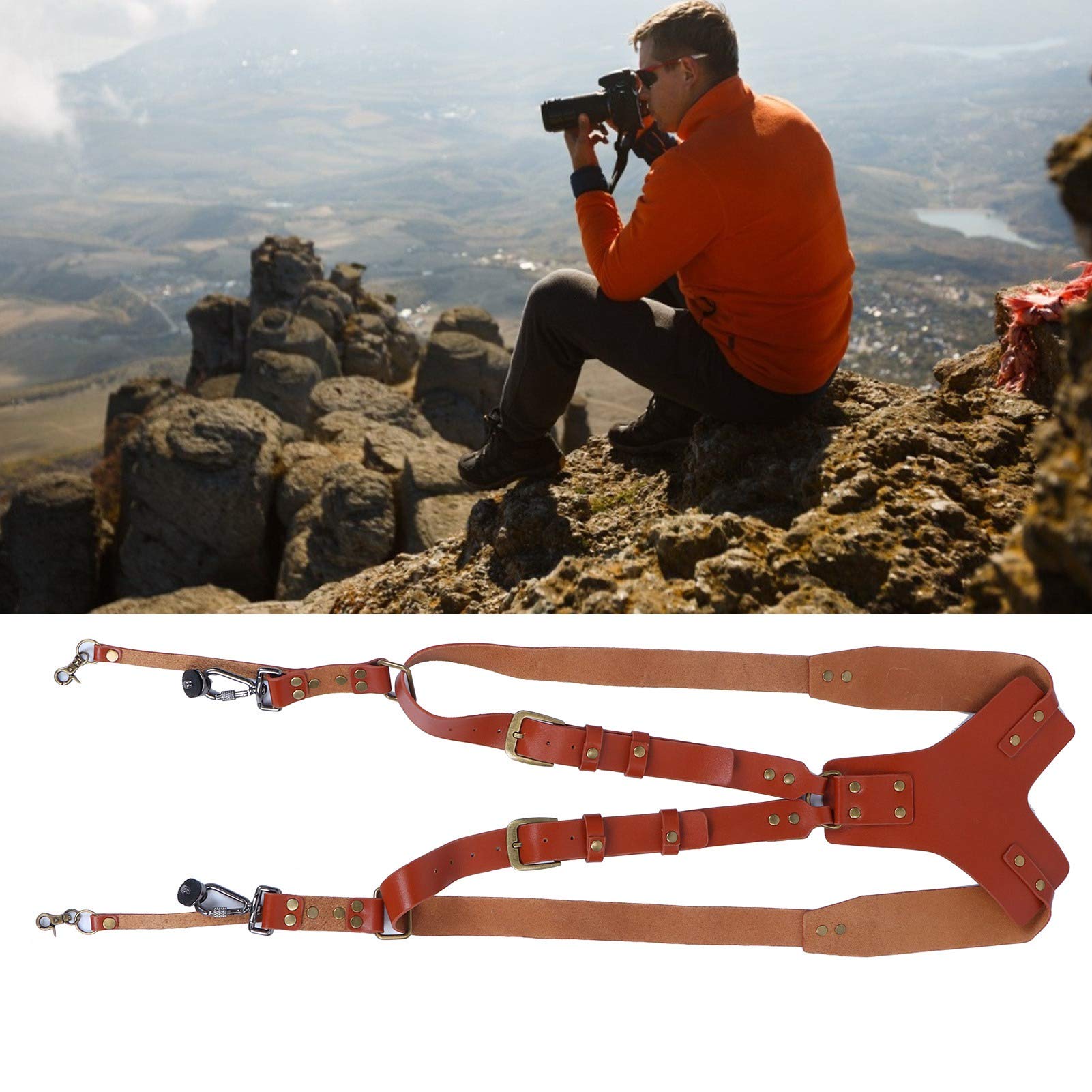 Tracolla per Fotocamera Digitale, Cordino da Polso Regolabile, Cordino, Doppio Rivetto in Pelle PU, Doppia Imbracatura per Fotocamera. Accessorio per Imbracatura