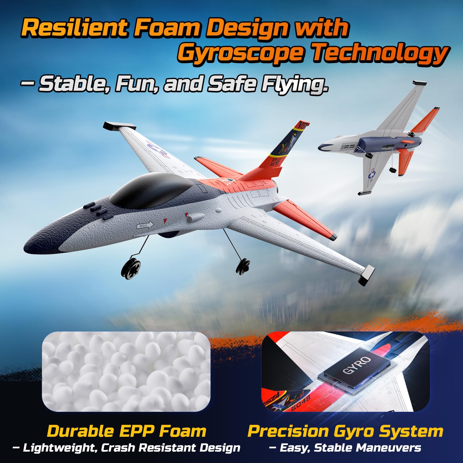 DEERC F16 Style Avión Teledirigido(X-62A Vista), RC Avión de 4 Canales, Jet de Control Remoto con estabilizador giroscópico de 6 Ejes, EPP RTF, Planeador de Hobby, fácil de Volar, Adultos y niños