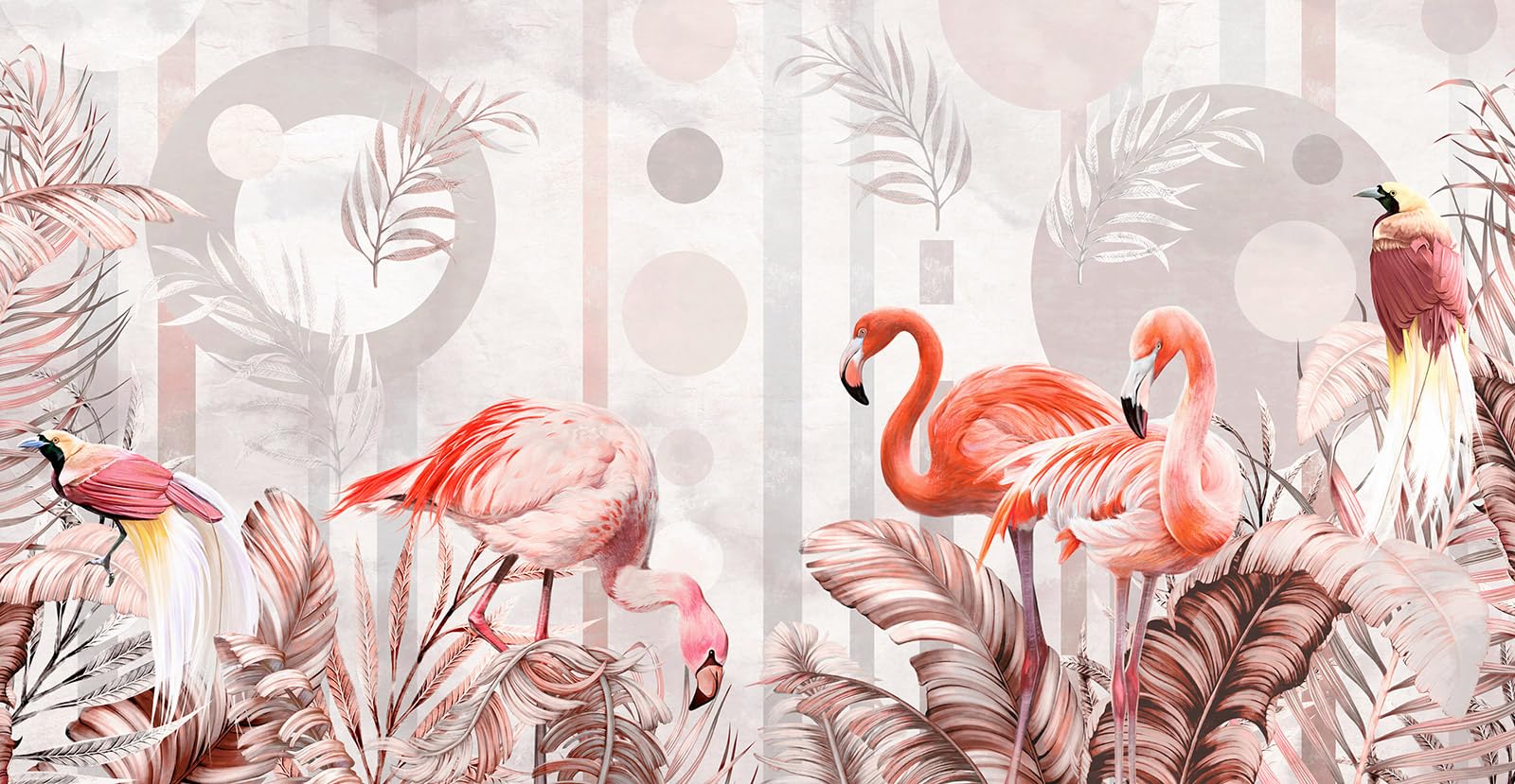 Papier peint panoramique Flamants Roses pour salon élégant