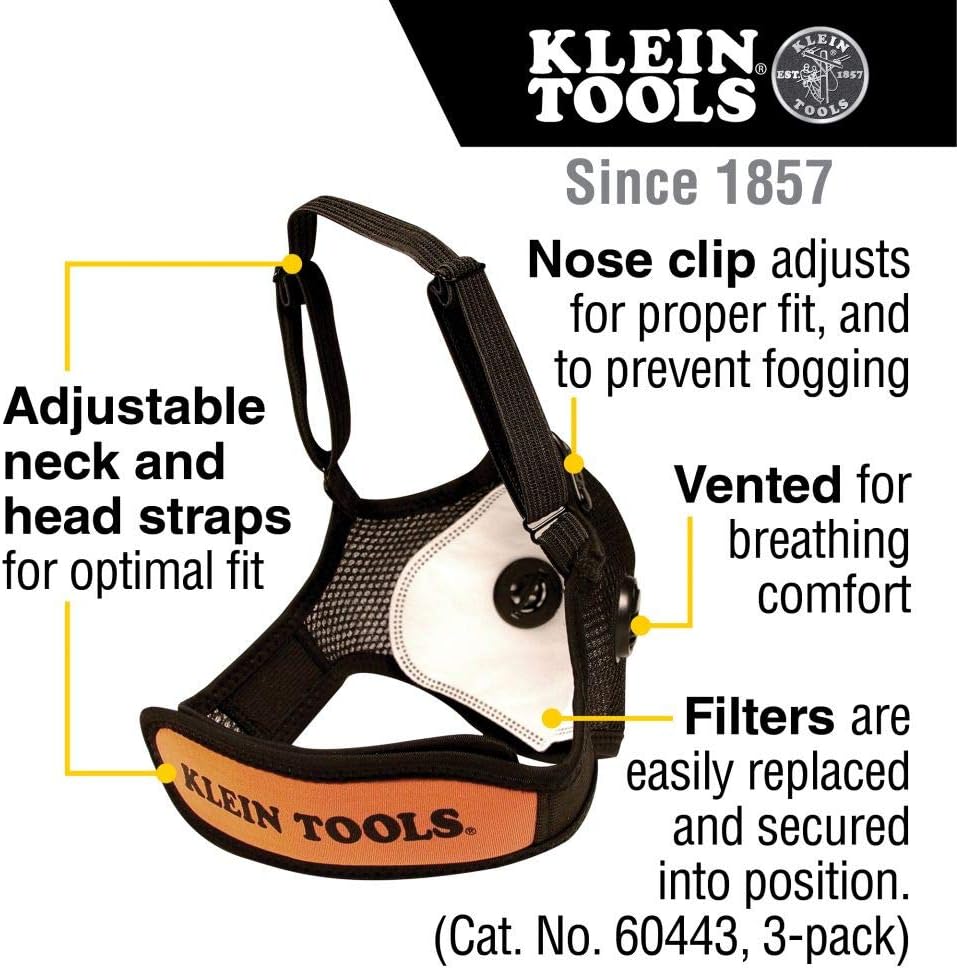 Klein Tools 60443 Reusable Face Mask Filter Replacement, for Use with Reusable Face Mask (Cat. No. 60442), 3-Pack