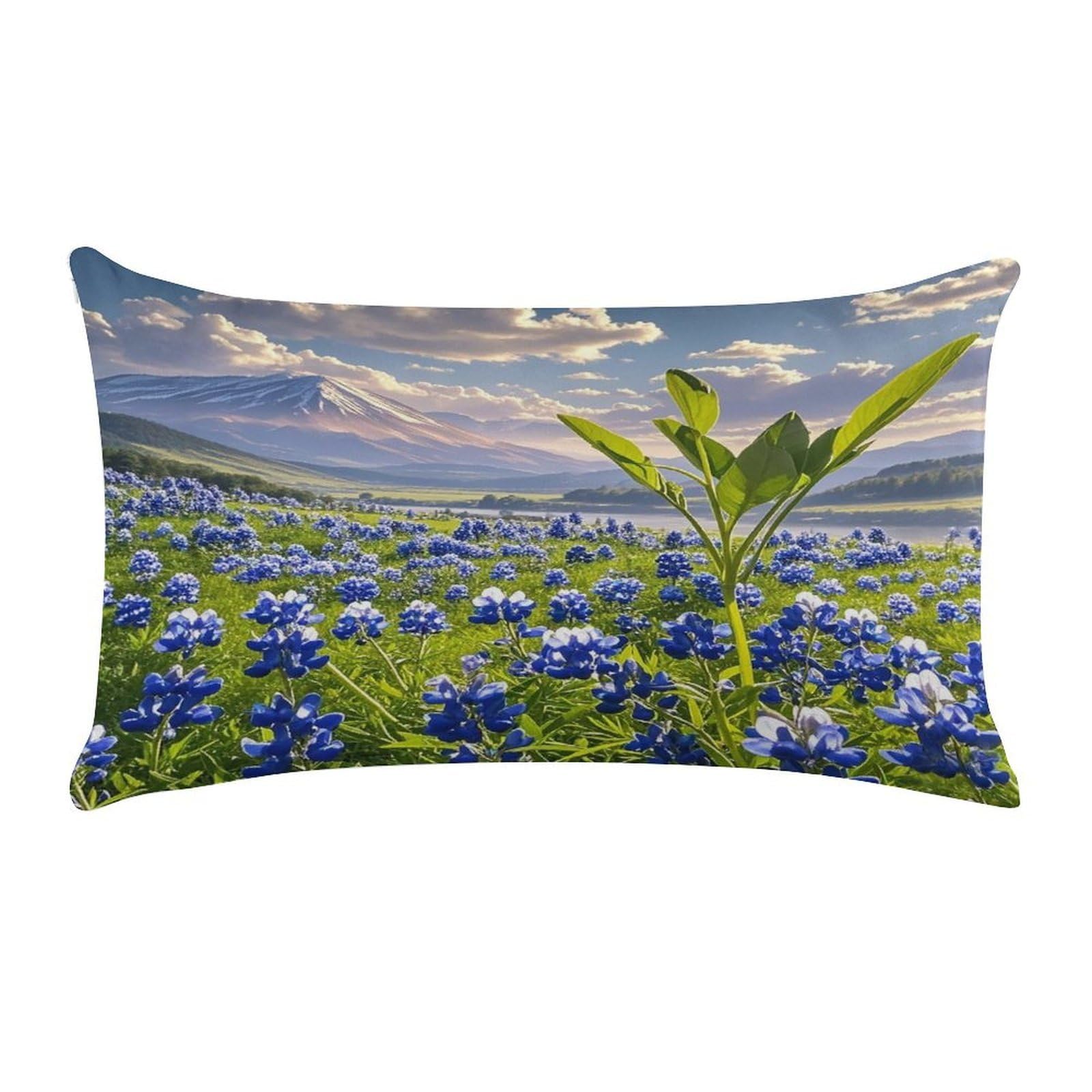 VstaDank Bluebonnets Scenery Pillow Cover Pillowcase for All Seasons Short Plush Body Pillow Case Soft Cozy Fuzzy Lumbar Long Pillow Cover for Bed Sofa Bench 20 X 12 Inches
