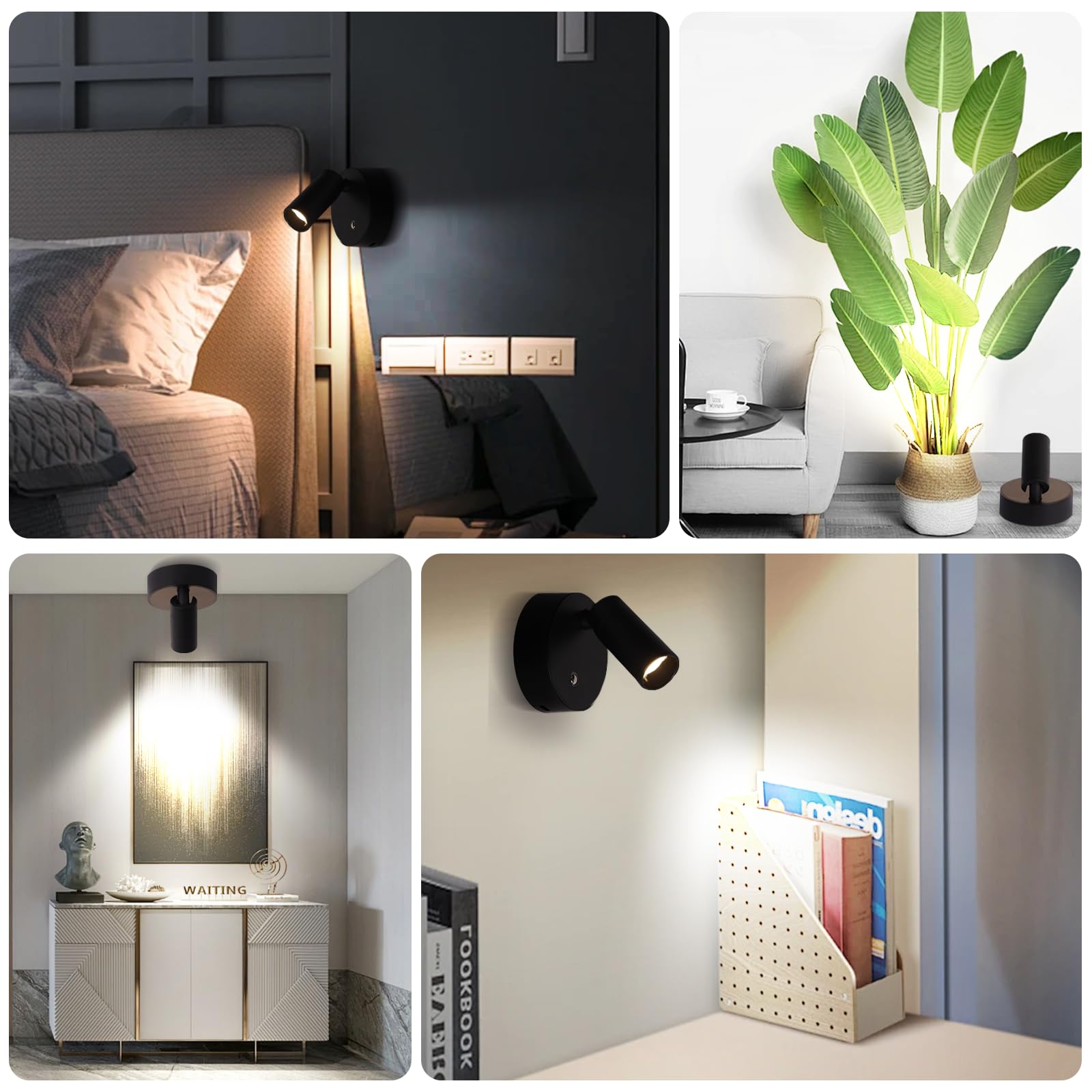 Foco LED Inalámbrico, Recargable Iluminación de Suelo Interior, luz de Imagen con Batería con Temporizador Remoto y Acento Regulable, luz de Pared para Plantas Imágenes, Obras de Arte,2 Paquetes