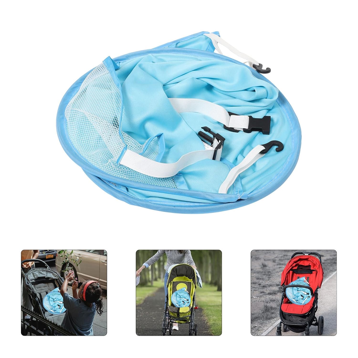 Universal Stroller Sunshade Canopy Blue Pushchair Sun Shade Cover UV Protection Windproof Rainproof Outdoor Stroller Awning Accessory