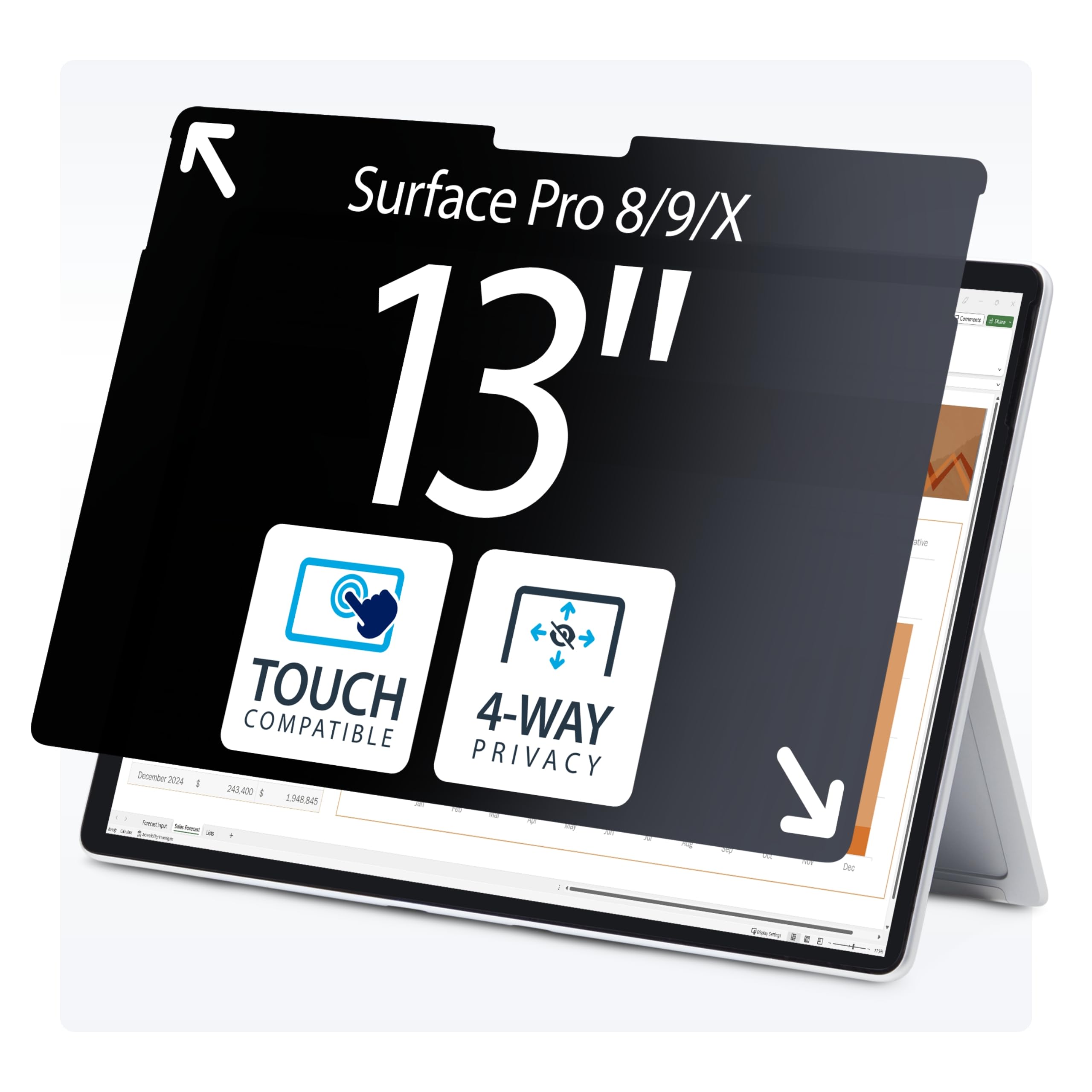 StarTech Filtro de Privacidad Táctil 4 Vías Horizontal/Vertical +/-30° Anti Luz Azul Mate para Surface Pro 8/9/X/11 de 13"