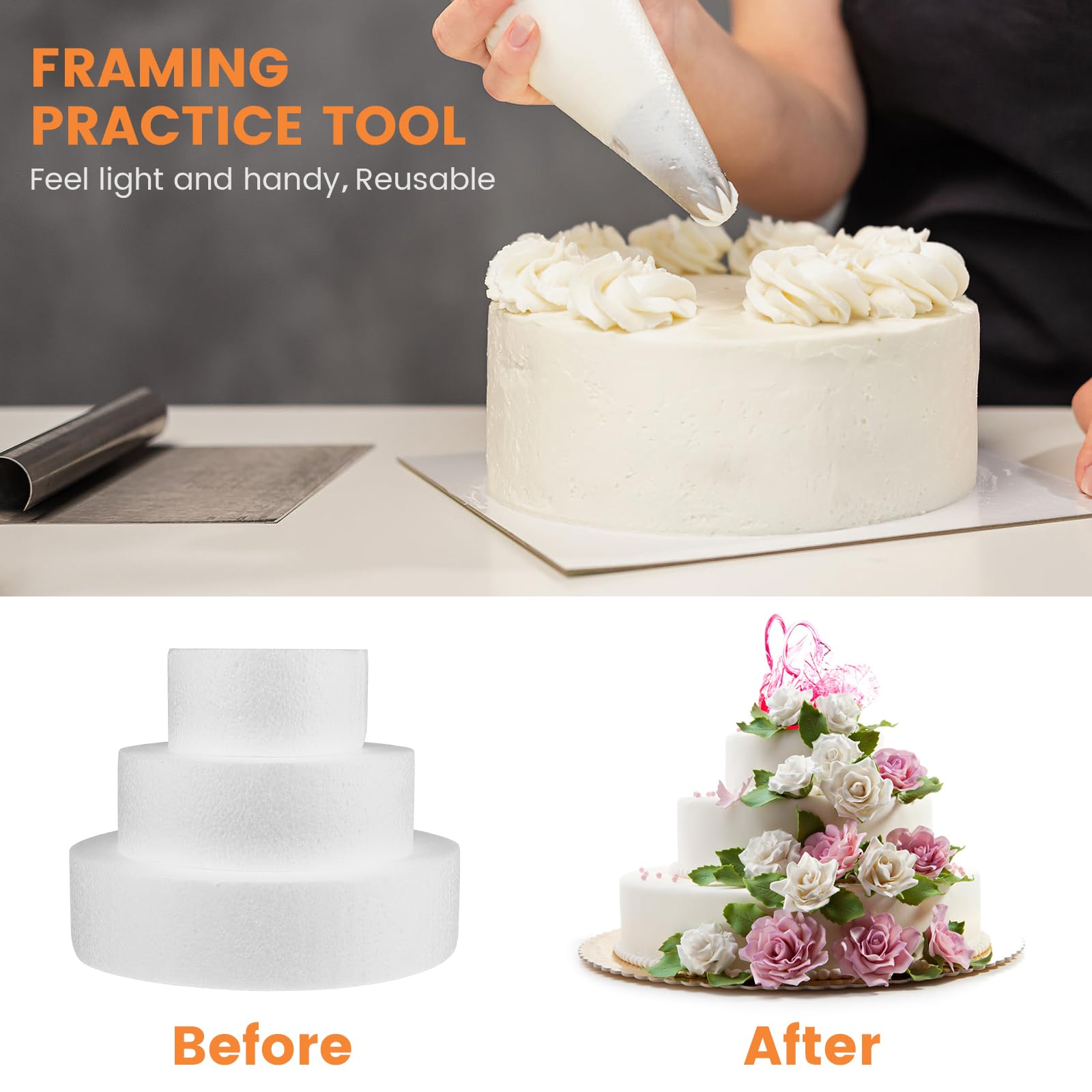 3 Tiers Round Foam Cake Set Cake Decorating Mould Foam Cake Models for Wedding Birthday Cake Display Arts and Crafts