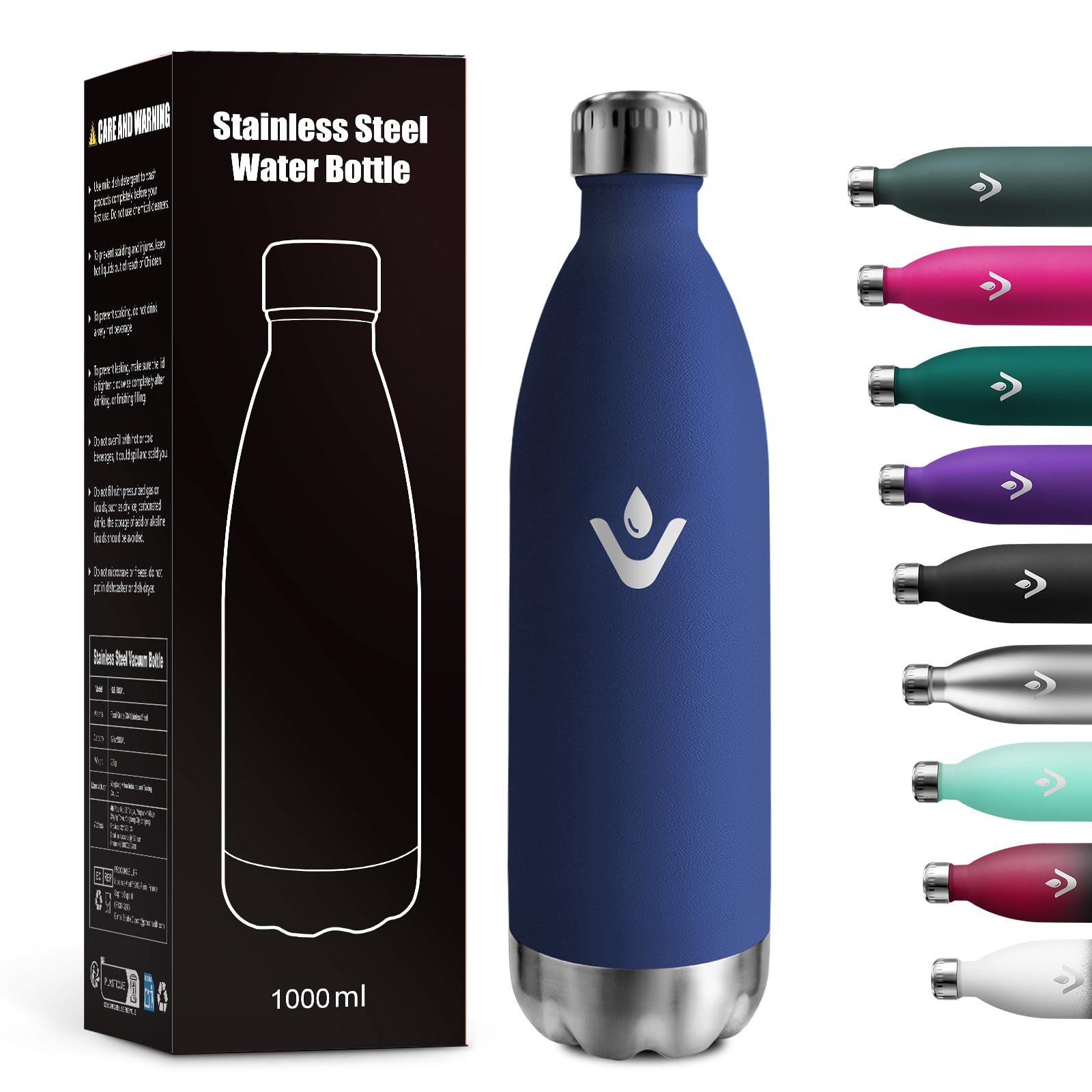Gourde Isotherme 1L En Acier Inox 304 - Double Paroi Vide - Sans BPA - Étanche - Pour Sport, Bureau, Voyage