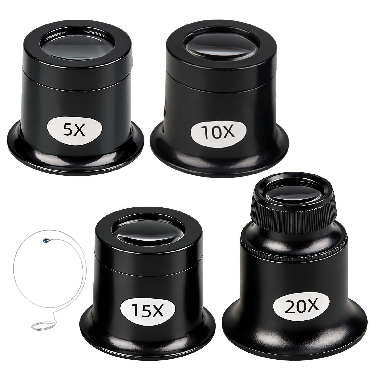 4 Piezas Lupa Relojero 5X 10X 15X 20X Lupa de Relojero Profesional Conjunto con Soporte de Alambre Gafas de Jewelers Loupes para Joyería Relojería Reloj Reparación de Alta Precisión