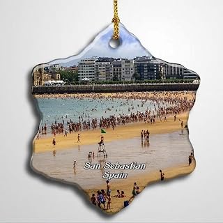 Spain Old Town San Sebastian Christmas Ceramic Ornament Xmas Tree Decor Souvenirs Double Sided Snowflake Porcelain Home Gifts