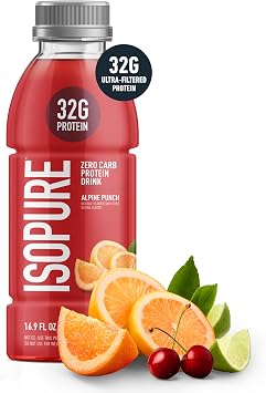 Isopure Zero Carb 32g Clear Protein Ready-to-Drink, Whey Protein Isolate, Alpine Punch, 12 Pack (Packaging May Vary)