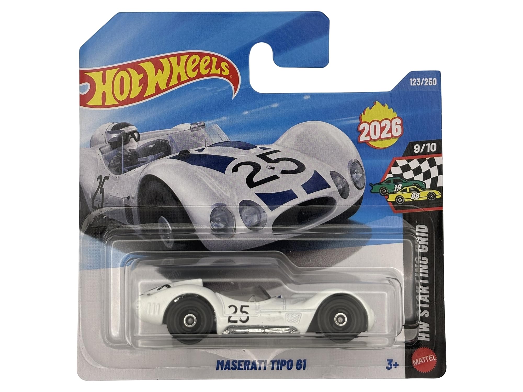 Hot Wheels Maserati Tipo 61 - JJH44 - HW Starting Grid 9/10 - Short Card - White - Officially Licensed Model - Classic Racing Paint with Start Number 25 - Mattel 2026 (123/250) - 1
