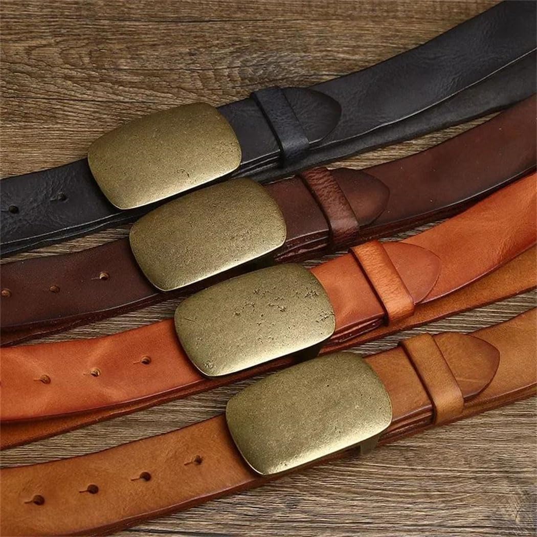 Men's Genuine Leather Belt Brass Buckle Fancy Vintage Jeans Cowboy Casual Work