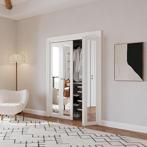 Miniatura 3 de WIN STELLAR Puertas plegables, puerta de espejo de 60 x 80 pulgadas con perilla y kit de herrajes (doble 30 pulgadas), puerta interior plegable para