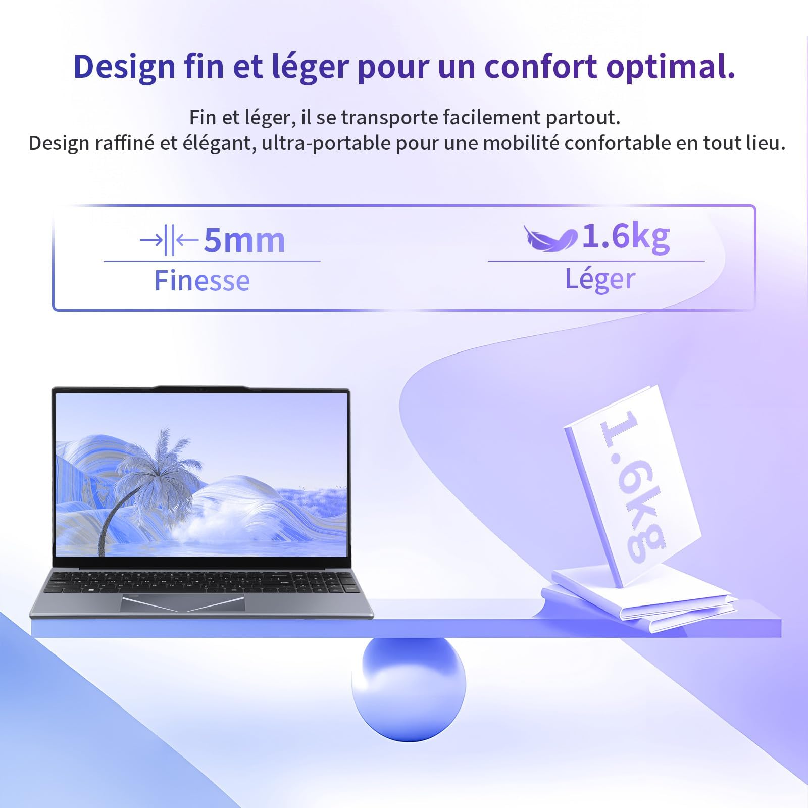 Ordinateur Portable 15,6 Pouces, Win11 Pro Core i3-6100U,16 Go RAM,Clavier Rétroéclairé AZERTY,ecteur d'Empreintes Digitales,PC Portable Léger Télétravail et Bureau (Gris, 16G+256G SSD)