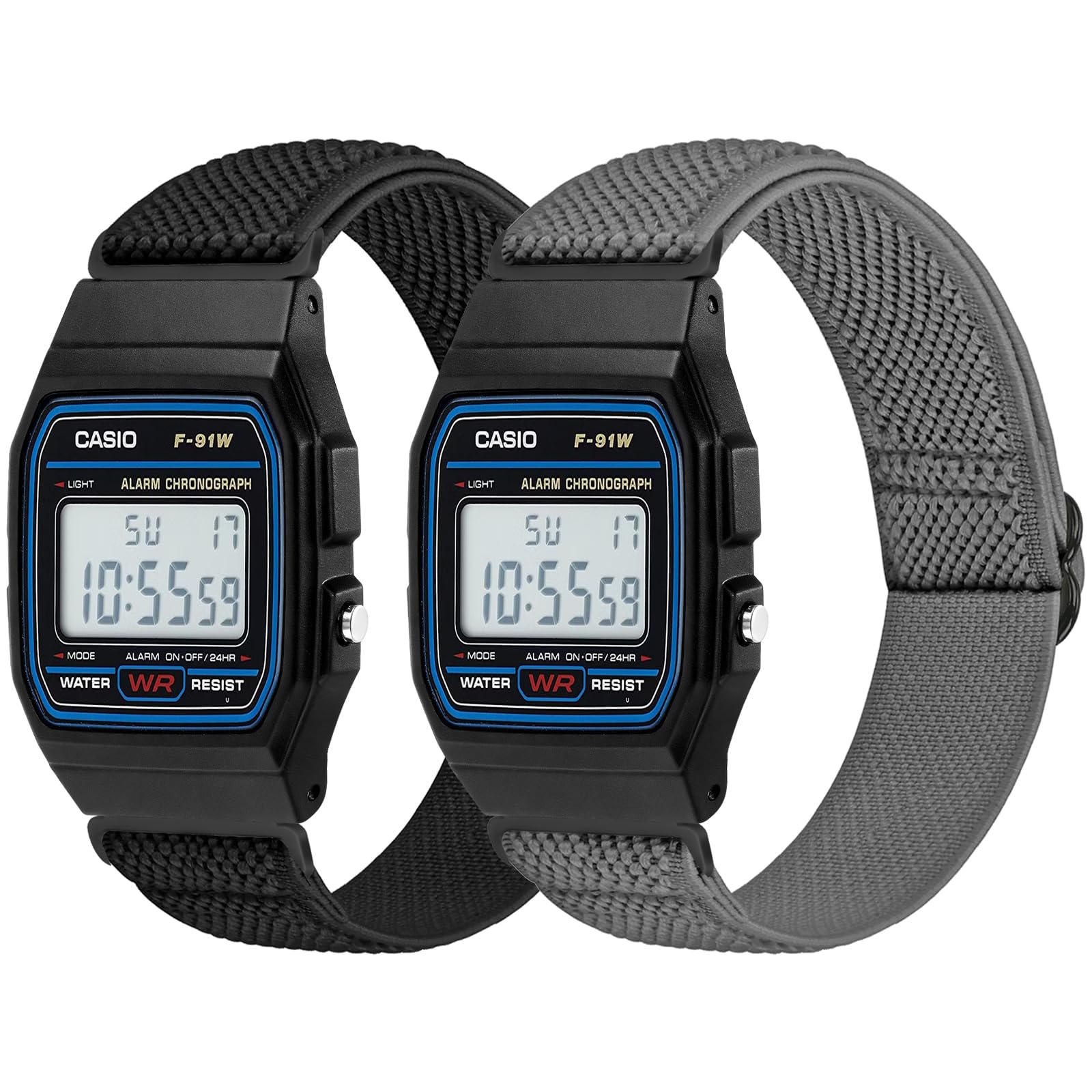 TumpCez弾性時計バンド対応Casio F-84/F-91W/F-94/F-105/A158/A168/ AE-1300/AE-1200/AE-1000/F-108/W-217H/W-218H/SGW-300H/W-800H交換バンド調整可能な伸縮性スポーツストラップ、快適なナイロン製交換用リストバンド
