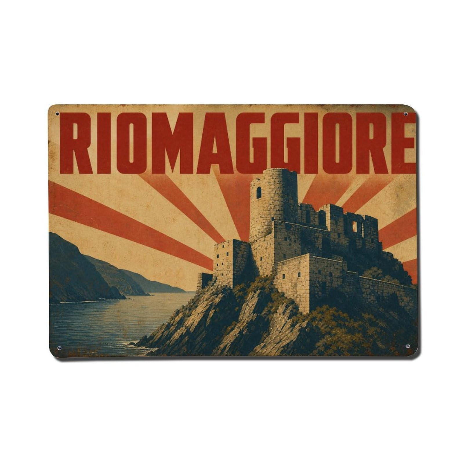 Vintage Travel Riomaggiore Castle Doria Fortress Italy Metal Tin Sign