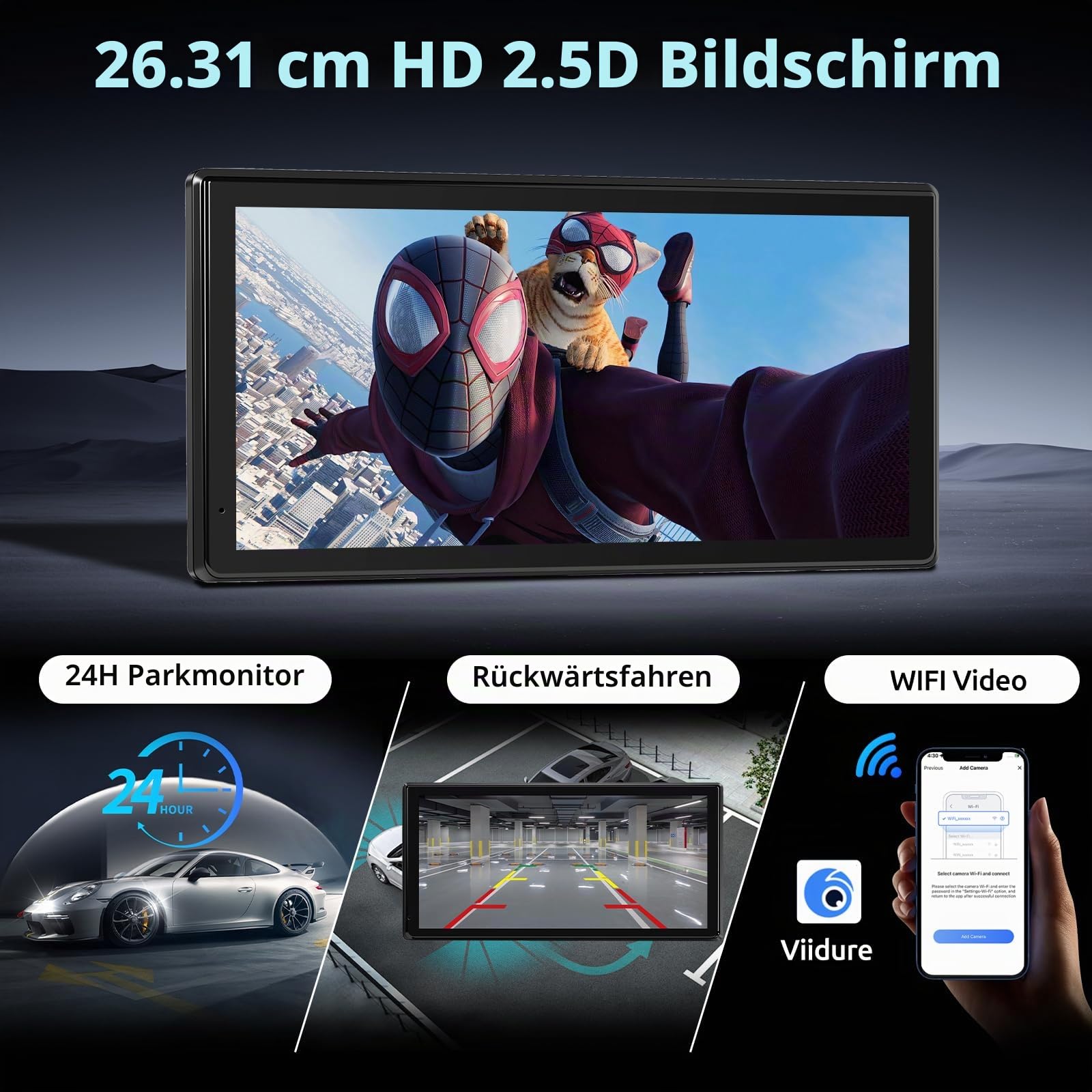 Hodozzy RV 4 Rückfahrkamera System mit Drahtloses Carplay Android Auto, 10.36 Zoll IPS Bluetooth Touchcreen, 1080P DVR mit USB/TF Karte, IP68 Wasserdicht Nachtsicht für RV LKW Anhänger Bus Camper
