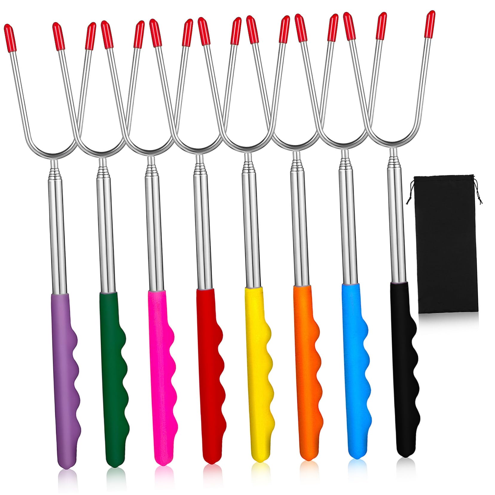 Balacoo 8-piece Stainless Steel Bbq Forks Telescopic Grilling Tools Set Dual Fork Design for Safe Cooking Carving Forks for Meat Easy-clean Material