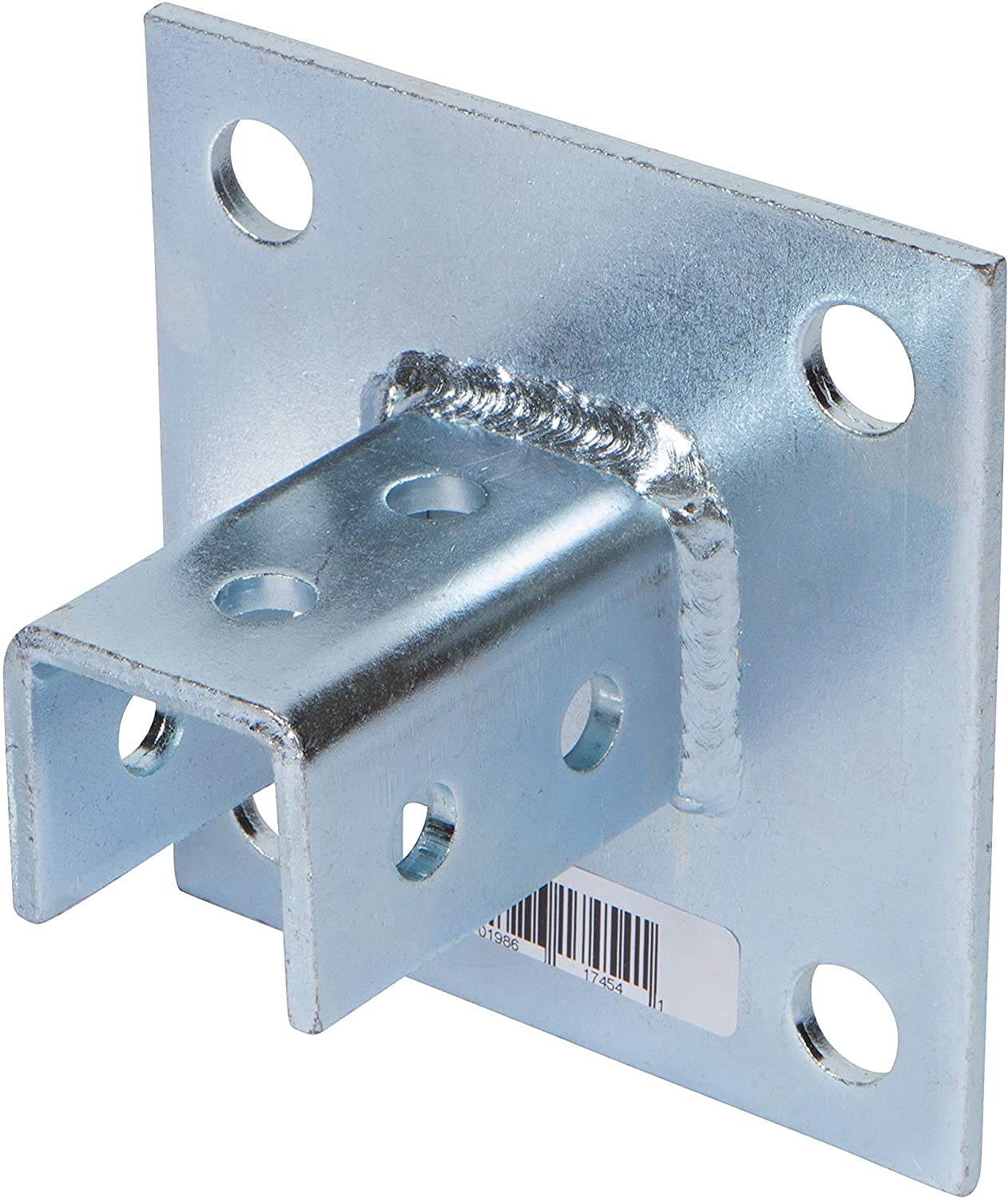17454 Post Base Channel 4 Hole Square – for 1-5/8” Strut – Side Orientation, Galvanized Steel – 6” x 6” Base – Secures Strut Assembly to Floors, Surfaces, 2-Pack, Silver