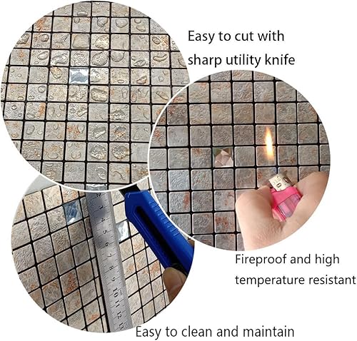 Miniatura 3 de WEIMEISC Azulejo de 10 hojas para salpicaduras, paneles de pared 3D de aluminio autoadhesivos, mosaico de metal para cocina, sala de estar,