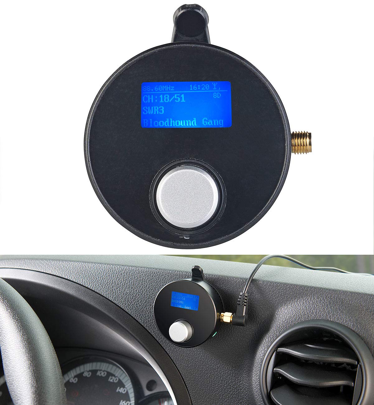 auvisio DAB Adapter: DAB+/DAB-Empfänger mit FM-Transmitter, AUX-Audioausgang, für Kfz/HiFi (DAB Autoradio, DAB Adapter Auto, Freisprecheinrichtung)