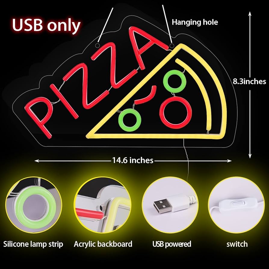 ネオンピザ看板 USB　ネオンサイン　LEDネオン　オーダーメイド　PIZZA ネオンピザ看板 USBネオンサインLEDネオンオーダーメイドPIZZA