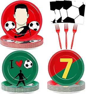 96Pcs Soccer Paper Plates and Napkins Soccer Star Disposable Tableware Set Red and Green Sports Ball Plates Set Sport Party Dinnerware Decorations for Birthday Baby Shower Party Decorations Supplies