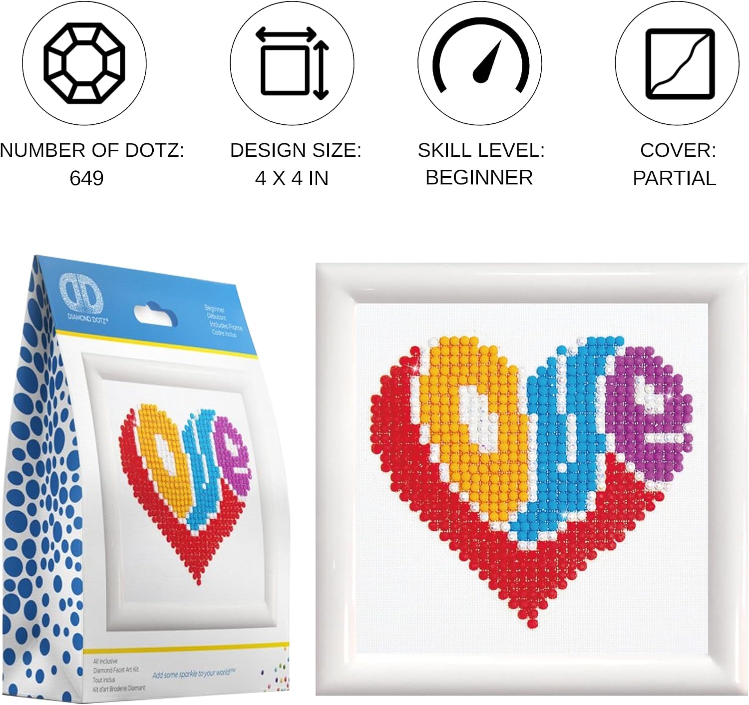 DIAMOND DOTZ Love Kit with Frame Valentines Diamond Painting Kits for Adults - Diamond Art Kits a Relaxing Creative Craft Kit with Dotz Gems3.5"x3.5"