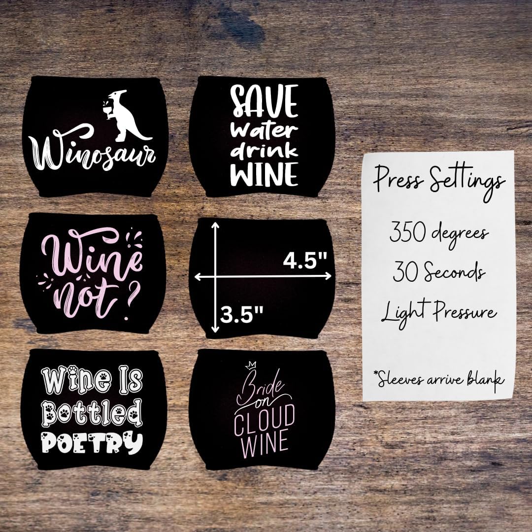 TahoeBay Blank Wine Glass Sleeves (6-Pack) Neoprene Insulator Ornaments for Sublimation, Heat Transfer Vinyl Drink Identification 12oz Wine Glass Accessories (Black)