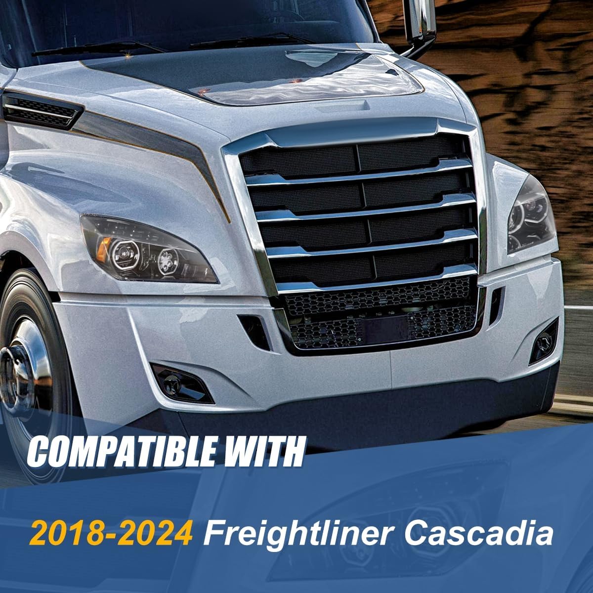 Auto Dynasty Full LED Dual LED Halo DRL Projector Headlights Assembly Compatible with Freightliner Cascadia (New Body) 2018-2024, Driver and Passenger Side, Black Housing