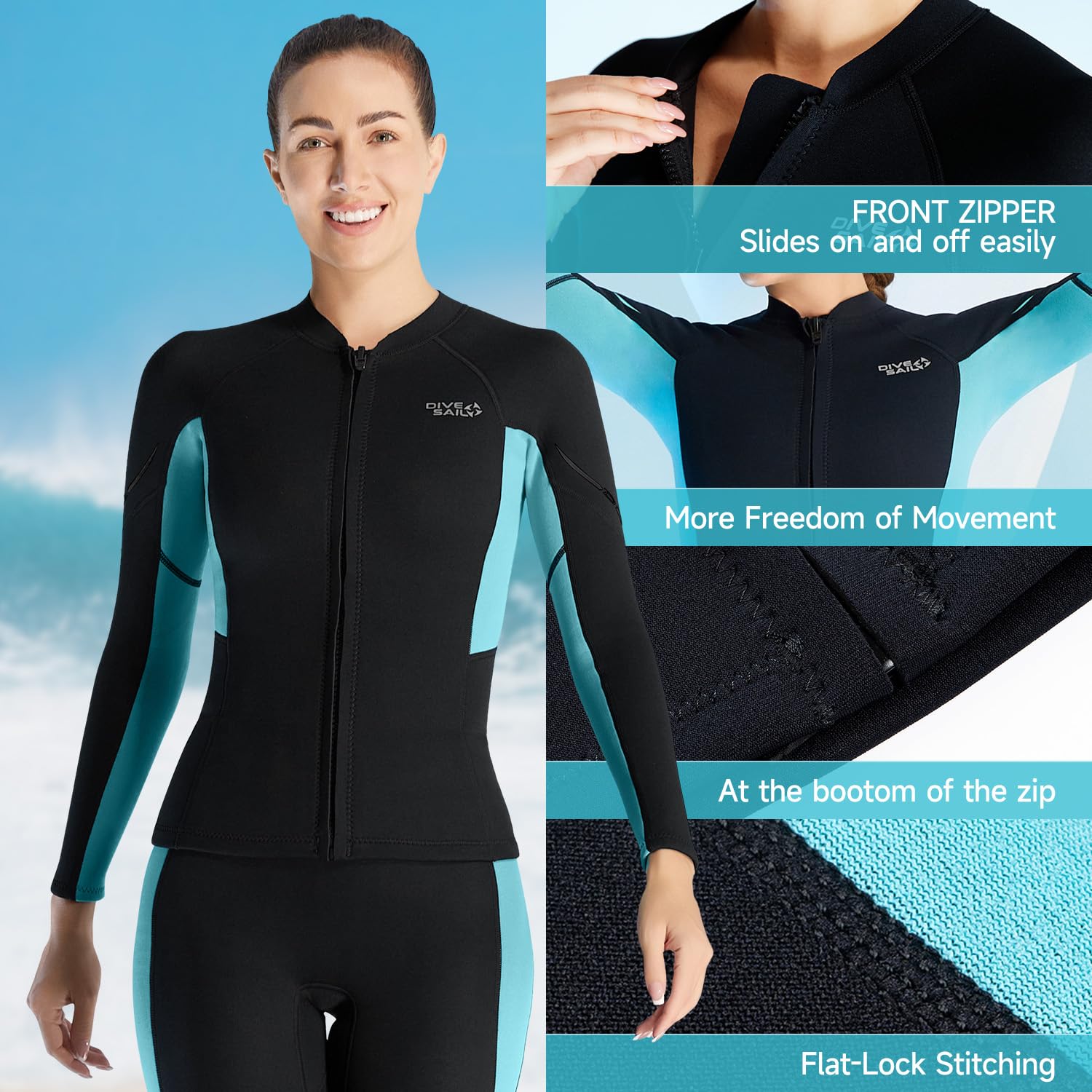 Combinaison en néoprène pour femme - 1,5 mm - Veste thermique à manches longues - Pour le surf, la natation, la plongée avec tuba