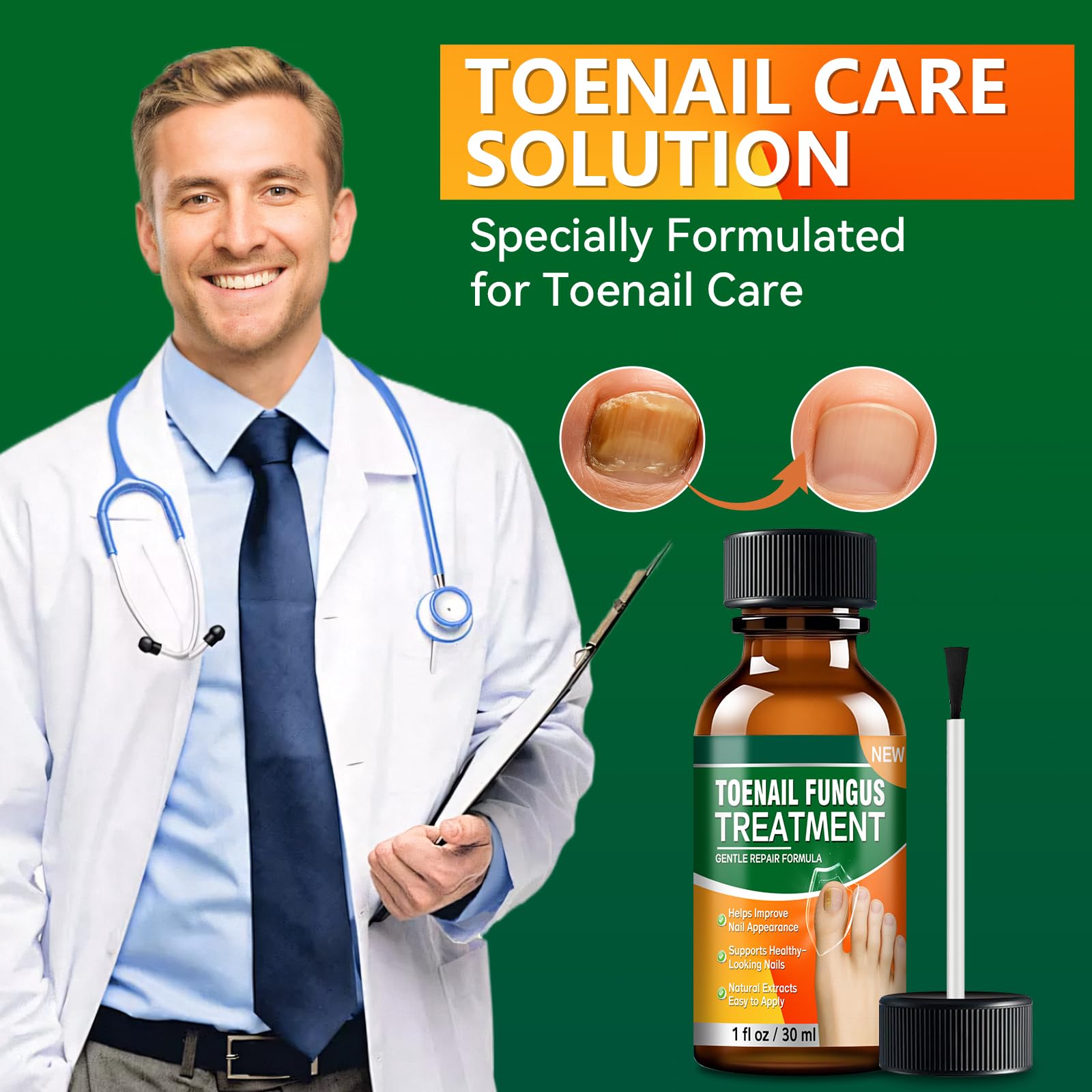 Toenail Fungus Treatment Extra Strength, Antifungal Nail Treatment with Tea Tree Oil, Menthol, Vitamin E & Pro-Vitamin B5, Gentle Nail Repair Solution to Restore Damaged, Discolored, and Brittle Nails, 1 fl oz - 2