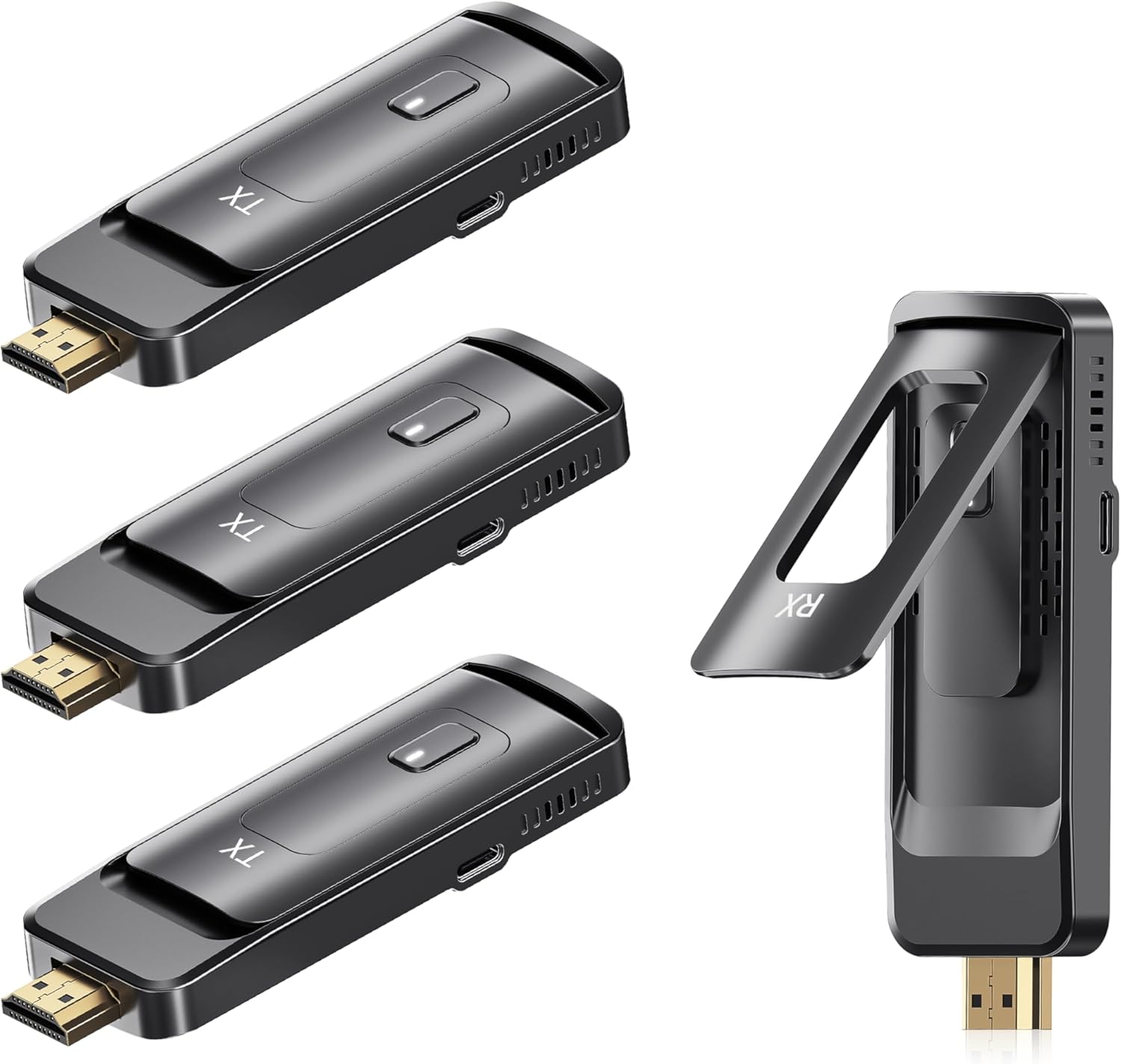 AIMIBO Wireless 3 Transmitters and HDMI Receiver 4K, Foldable Antenna, 5.8G & 2.4G Wireless HDMI Extender, Plug and Play, for Laptop, Camera, TV Box, 165FT/50M