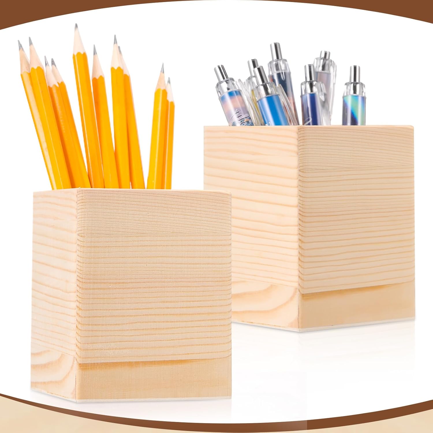 DoubleFill 12 Pack DIY Spring Wooden Pencil Holder Craft for Desk, Desktop Pencil Holder Stand, Unfinished Wooden Pen Craft for Homemade DIY Supplies(Quadrate)