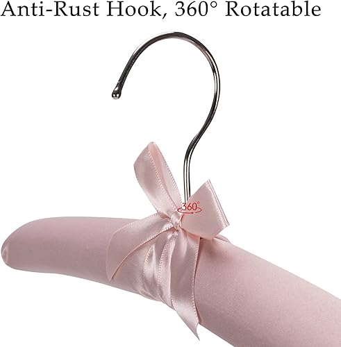 Miniatura 3 de NEOVIVA Perchas acolchadas de satén antideslizantes de 15 pulgadas para mujer, perchas acolchadas de satén rosa para ropa de mujer, ganchos de seda
