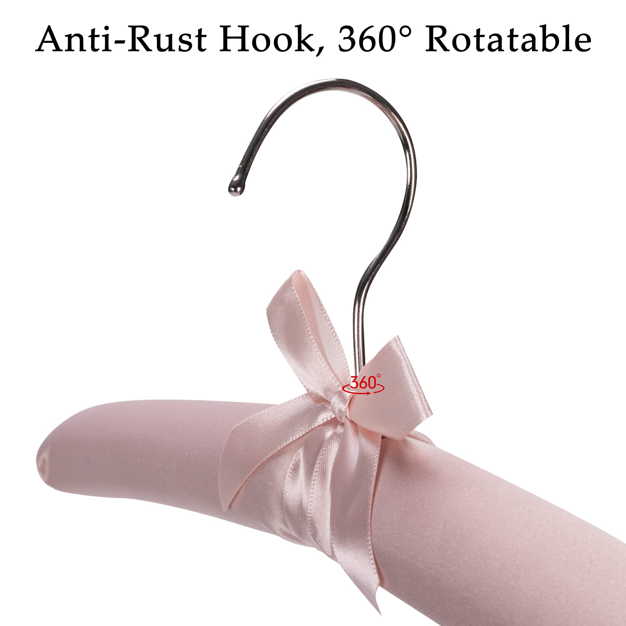 NEOVIVA Grucce imbottite in raso antiscivolo da 38 cm, da donna, colore rosa, per vestiti da donna, senza spalline, per adulti, grucce in seta per maglioni, abiti, abiti (confezione da 10)