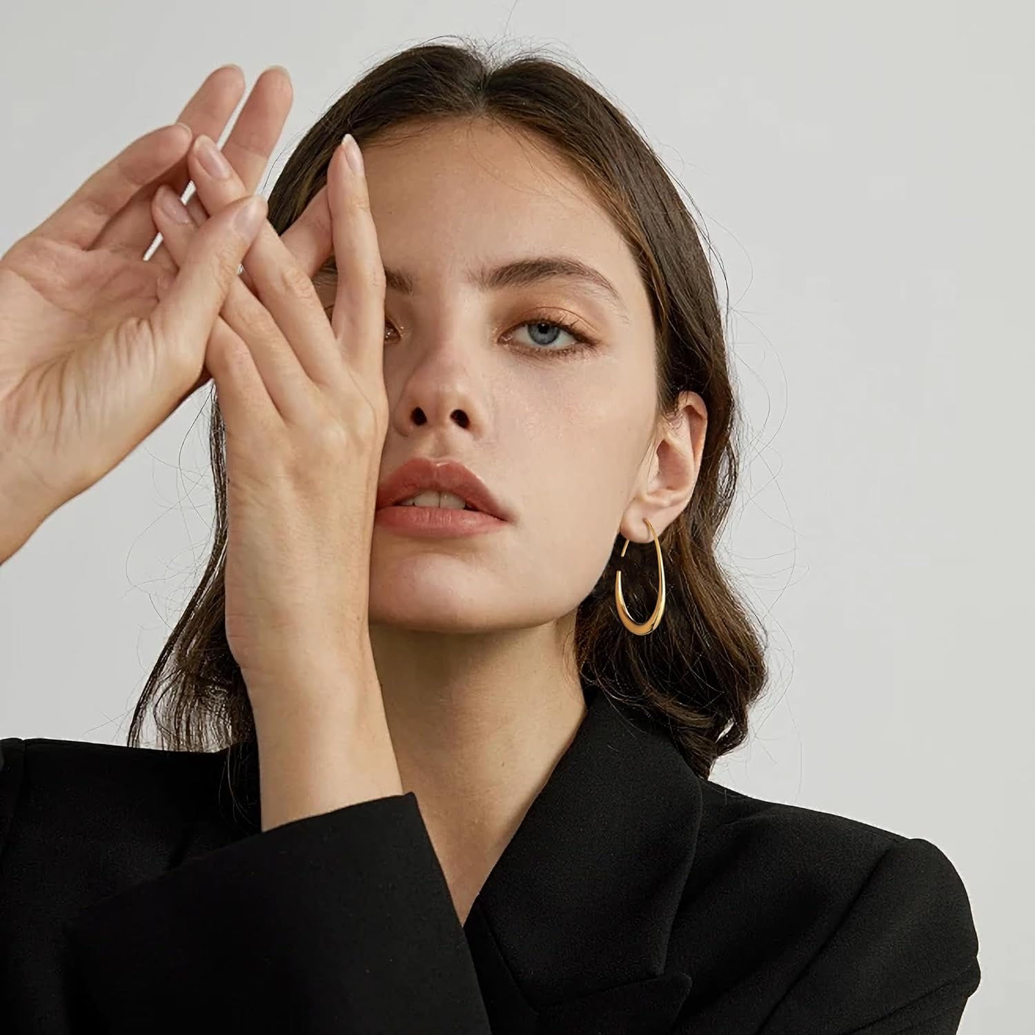 Gacimy Teardrop Hoop Earrings for Women, 14K Gold Plated Oval Pull Through Hoop Earrings for Women - Image 8