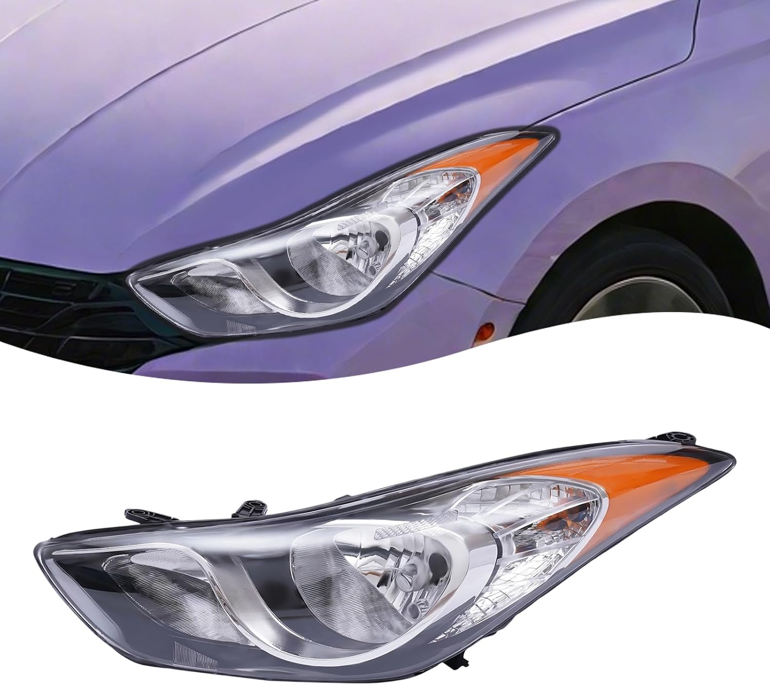LYNICESHOP Halogen Headlight Headlamp Assembly, 92102-3Y000 for 2011 2012 2013 Hyundai Elantra 4-Door Black Housing,6-Pin Plug(Driver Side)